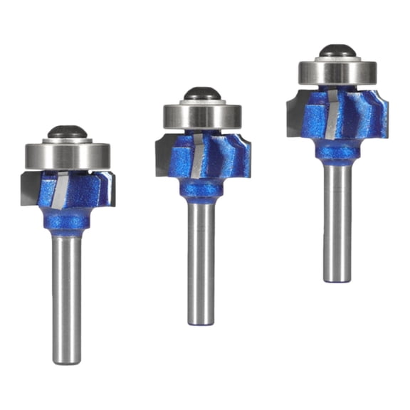 Bogrsely Pack of 3 Four Flute Round Over Router Bit Featuring 8mm Shank for High Speeds Cutting onW00dBoard and Laminate Materials