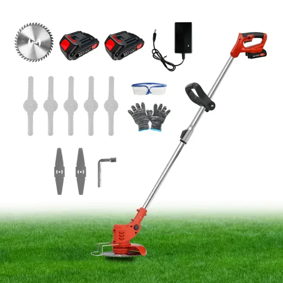 YAHHU Cordless Weed Wacker, 21V Electric Grass Trimmer with Adjustable Telescopic Shaft, 2 Batteries, Lightweight Lawn Edger Tool for Yard and Garden