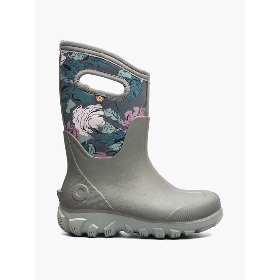 Bogs Classic Seamless Roses Kids Waterproof Boots, Gray Multi, 12 M Little Kid