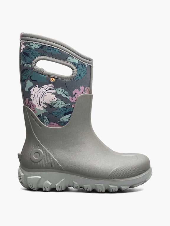 Classic Seamless Roses Kids Waterproof Boots, Gray Multi, 13 M Little Kid