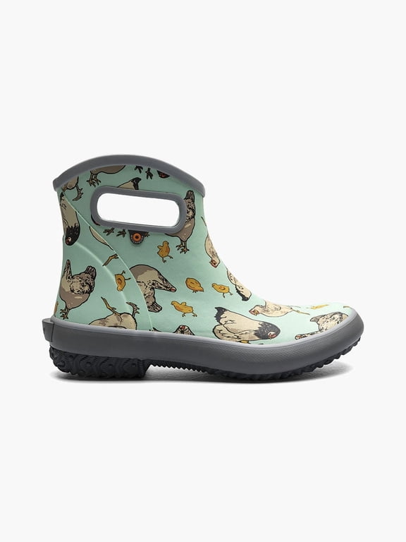 Footwear Patch Ankle Chickens Women's Waterproof Garden Boots, Aqua Multi, 6 M