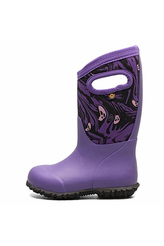 Kids York Boys and Girls Waterproof Insulated Rubber and Neoprene Winter Rain Boot, Spooky Print - Violet, Size 6 Big Kid