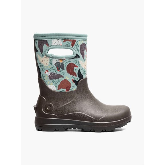 Bogs York Seamless Chicken Party Kids Waterproof Boots, Chocolate Multi, 2 M Big Kid