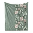 thumbnail image 1 of Bohem Soft Flannel Fleece Throw Blanket, Floral Theme Romantic Spring Flowers and Leaves Graphic Nature Pattern, Cozy Plush for Indoor and Outdoor Use, 50" x 60", Green Reseda Green, by Ambesonne, 1 of 5