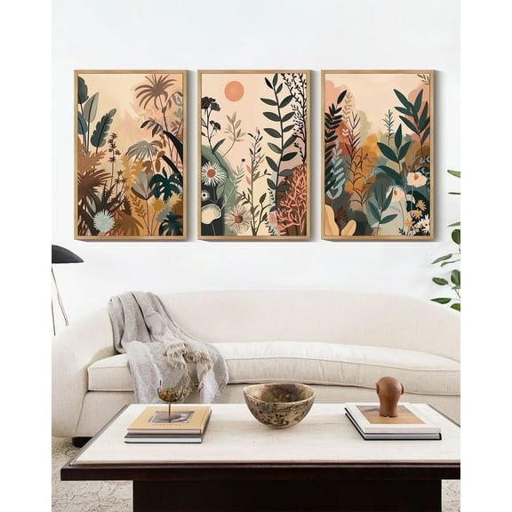 Bohemain Watercolor Floral Wall Hanging Decor Colorful Flower Wall Decor Botanical Pictures Framed Canvas Wall Art 24x36in Natural Framed