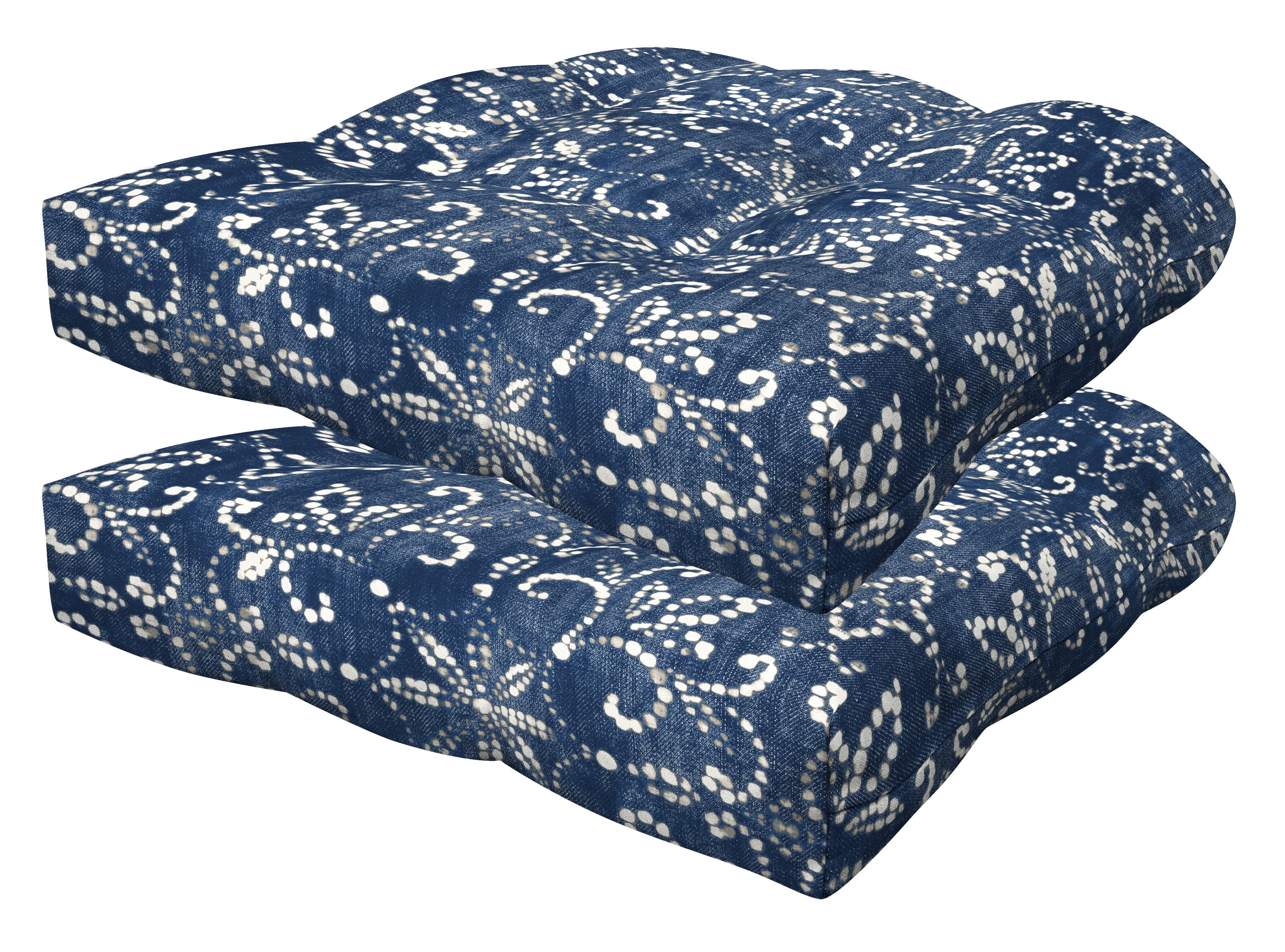 Boheme Indigo U-Shaped Outdoor Tufted Seat Cushions, 19" x 18", Polyester Fiberfill (2-Pack)