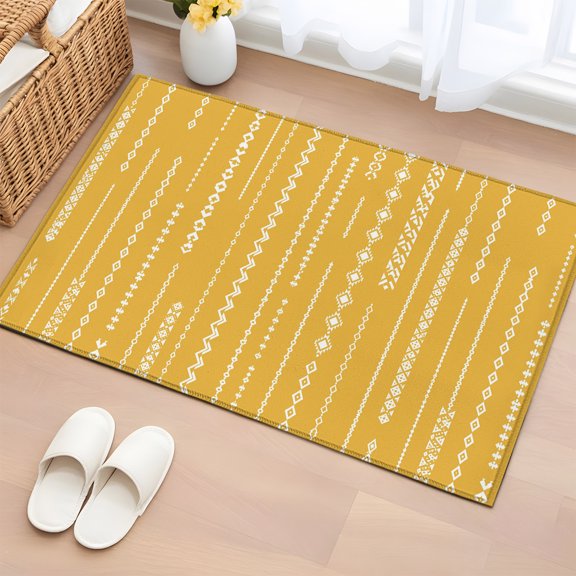 Bohemia 2'x3' Washable Rug, Contemporary Simple Geometric Sttripes Yellow Non-Slip Soft Doormat Area Rugs for Entrance Bathroom Bedsides, Front Doormat Carpet for Kitchen Bedroom, Entryway Floor Mat