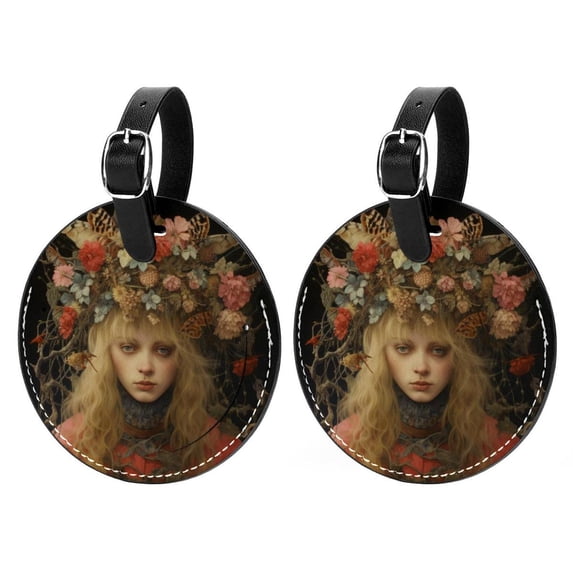 Bohemia 2Pcs PU Leather Round Luggage Tags with Privacy Cover and Name ID Tag for Suitcase, Handbags, Backpacks, School Bags