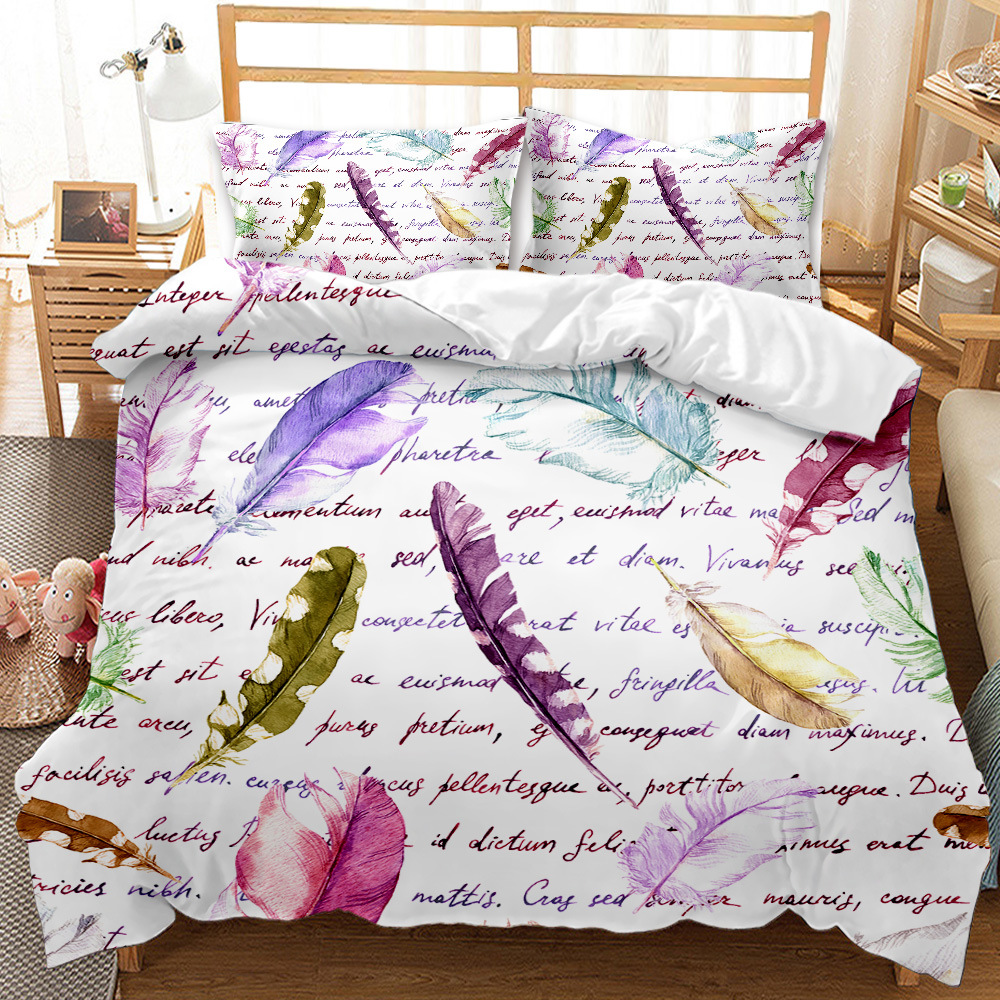Bohemia 3d Printing Digital Feather Decoration Sanding Home Quilt Set