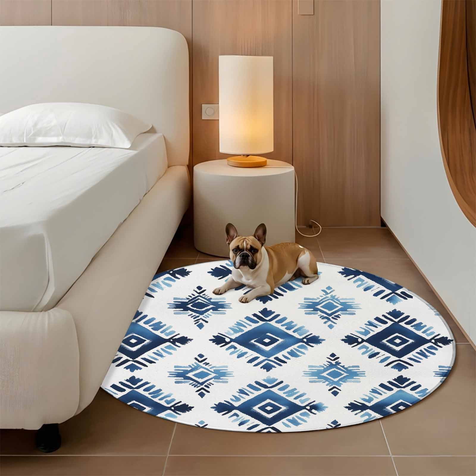 Curated visual reference: Picture Idea: Bohemia 3Ft Round Rug For Bathroom Accent Bedside Corner Blue