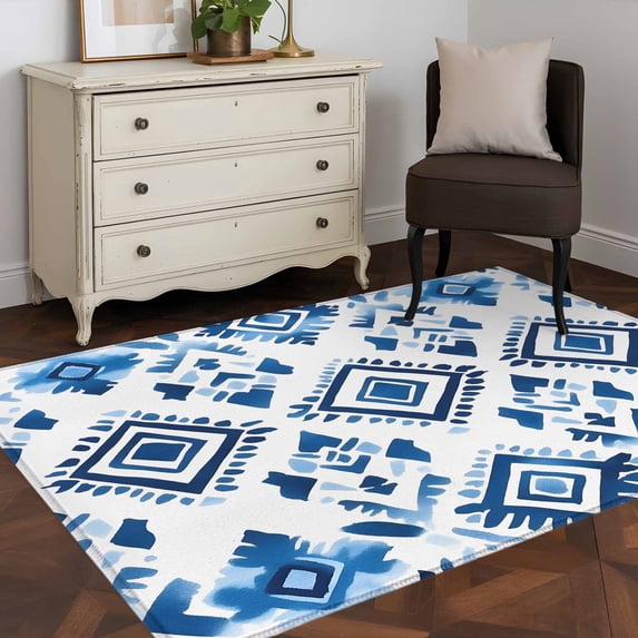 Bohemia 4x6 Rug for Dining Table for 4 People Under Table, Blue Argyle ...