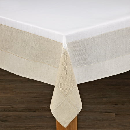 Bohemia 60"x120" Cotton/Poly Tablecloth in White/Natural