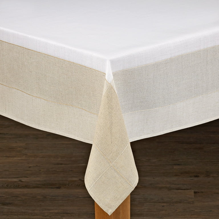 Bohemia 60 in. x 84 in. White/Natural 100% Polyester Tablecloth Bohemia 60 in. x 84 in. White/Natural 100% Polyester Tablecloth