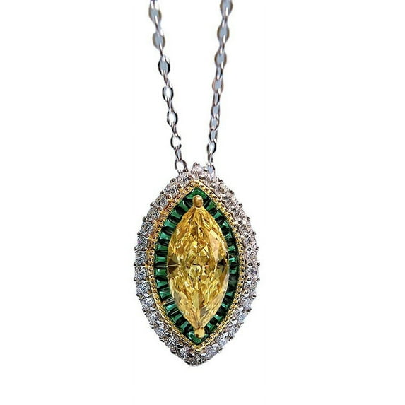 Bohemia 925 Sterling Silver Marquise Cut 6CT Citrine Emerald High Carbon Diamonds Women Pendant Necklace Fine Jewelry