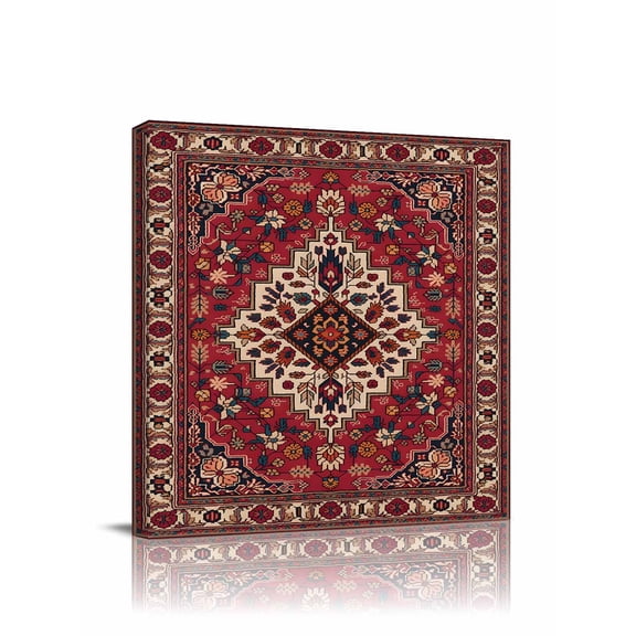 Bohemia Abstract Plant Canvas Wall Art, Vintage Red Black Retro National Medieval Trible Framed Wall Decor Modern Artwork Prints Painting for Living Room, Bedroom, Kitchen & Cafe Decor 8x8 Inch