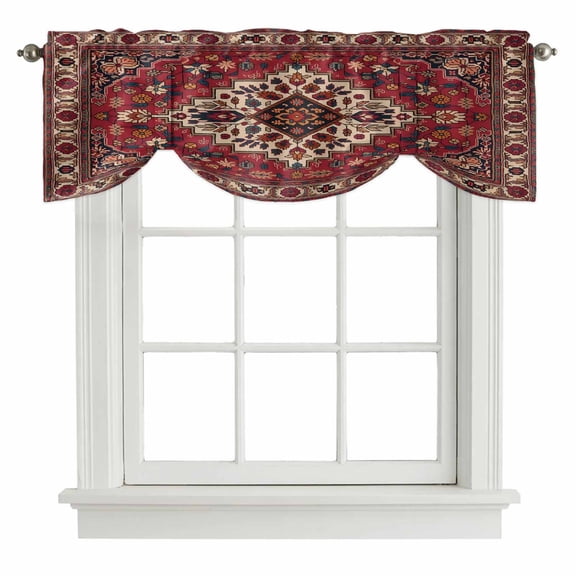 Bohemia Abstract Plant Tie Up Valance for Windows Vintage Red Black Retro National Medieval Trible Adjustable Curtain Valance Rod Pocket Balloon Shade Window Treatment for Kitchen Bedroom 54x18inch