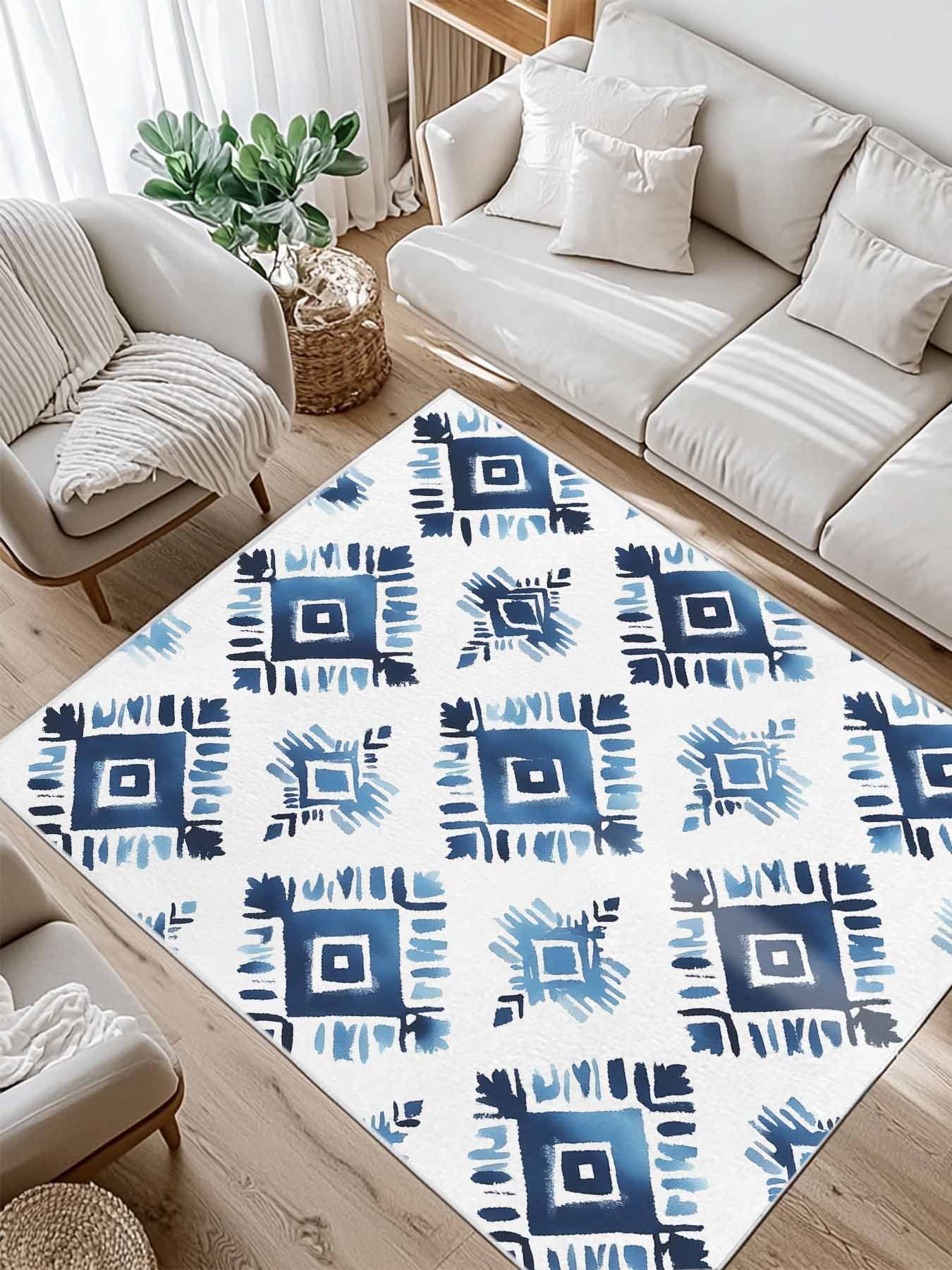 Bohemia Area Rug for Bedroom 2.7x5 Ft Blue Argyle Pattern Ethnic Style ...