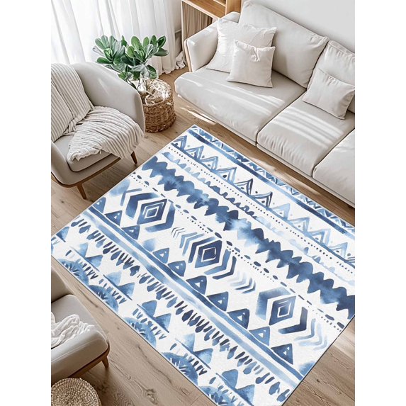 Bohemia Area Rug for Bedroom 5x7 Ft Blue Abstract Retro Striped Pattern Ethnic Style Super Soft fuzzy Throw Rug Non-Slip Fluffy Plush Indoor Floor Carpet for Living Room Nursery Home Decor