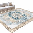 Bohemia Area Rug, Blue Vintage Boho Ethnic Farmhouse Flower Pattern Non ...