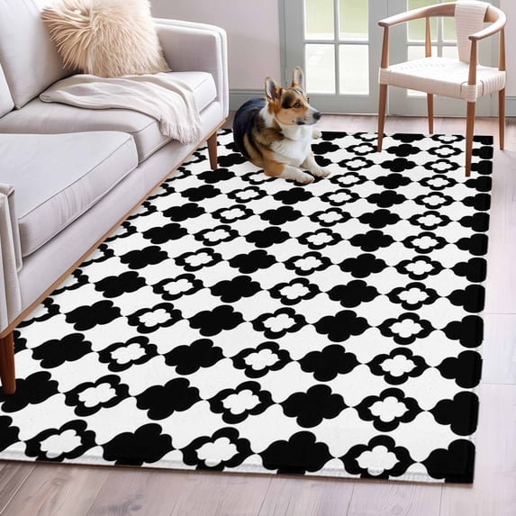 Bohemia Area Rugs 2.7'x5', Washable Small Throw Rugs for Kitchen Bedroom, Retro Abstract Geometric Pattern Boho Black Indoor Outdoor Rug Non-Slip Low Pile Carpet Runner Reversible Floor Mats