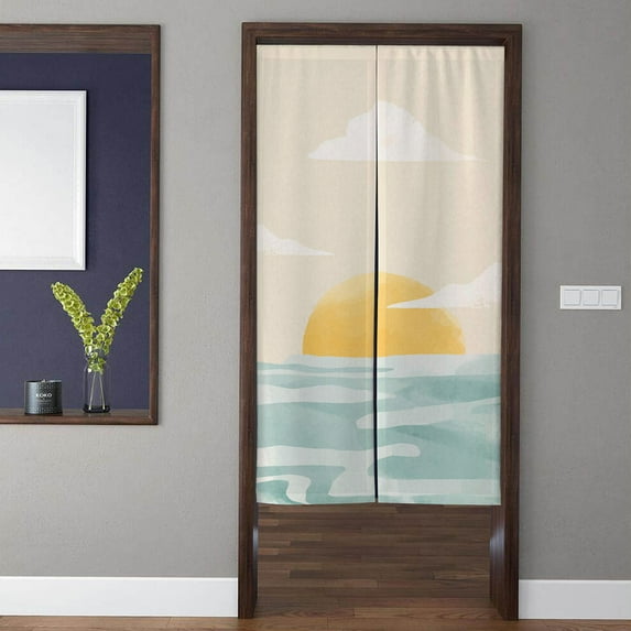 Bohemia Art Noren Door Curtain Vintage Minimalism Sunrise at Sea Pattern Doorway Curtain for Kitchen Partition Bedroom Door Privacy Decor