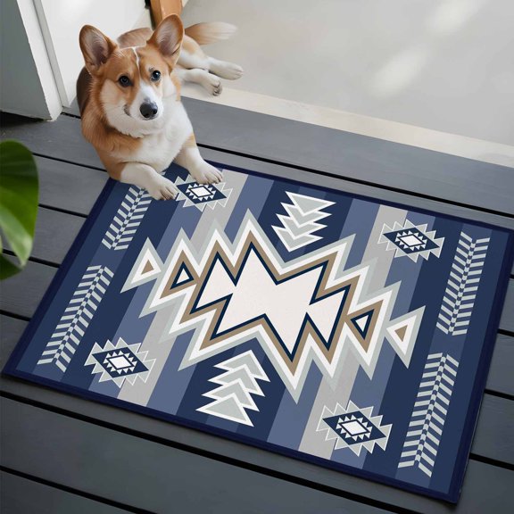 Bohemia Aztec Front Door Rugs 2x3 ft Blue Geometric Country Farmhouses Tribe Small Rug for Entryway Non Slip Washable Bathroom Door Mat Absorbent Floor Mat for Indoor Entrance