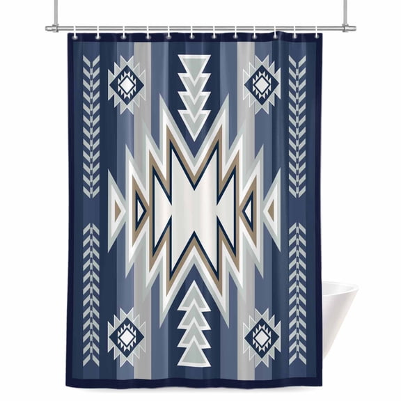 Bohemia Aztec Shower Curtain, 72" x 72", Blue Geometric Country Farmhouses Tribe Waterproof Bathroom Curtain Washable Shower Curtain Set with 12 Hooks
