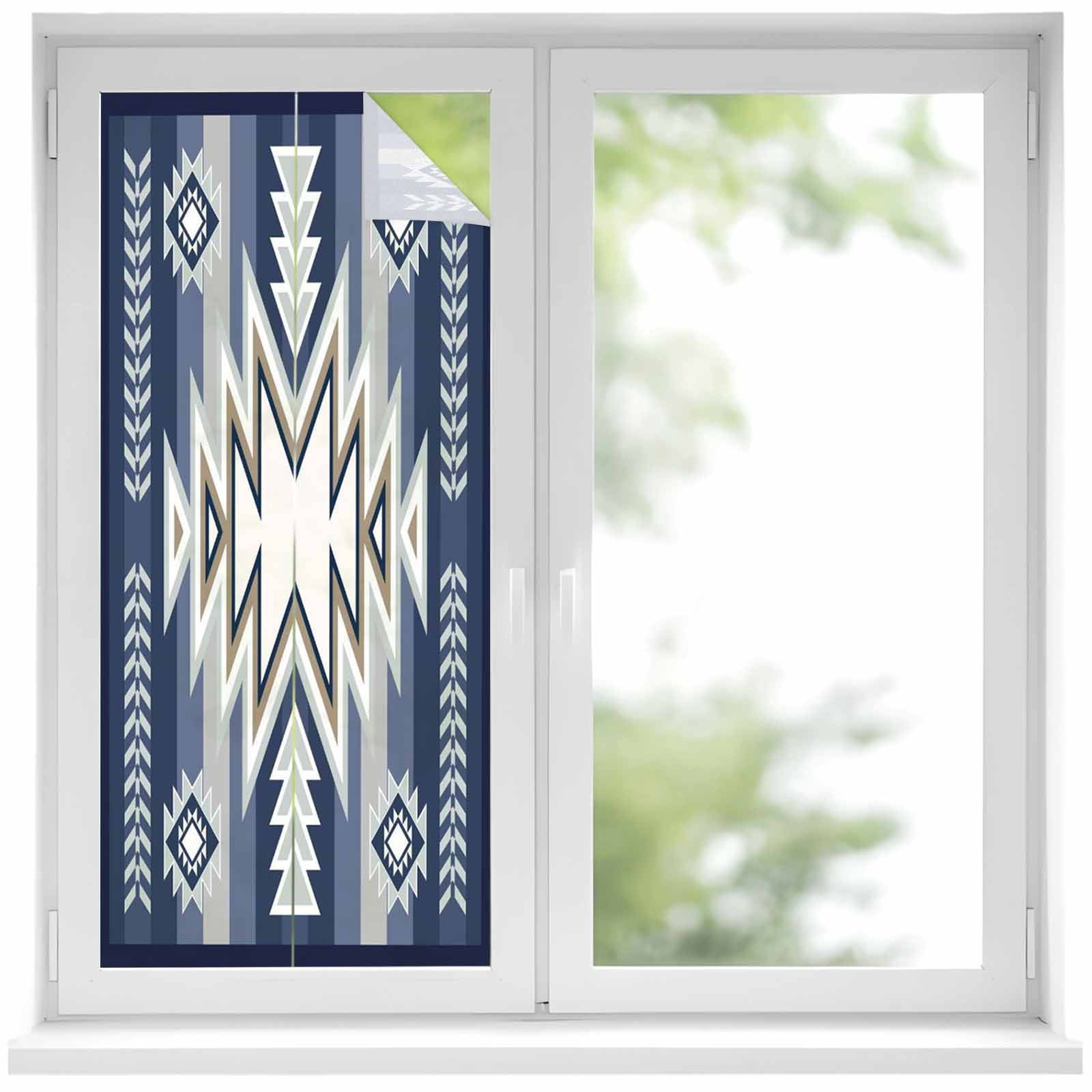 Aztec Window Bohemia Aztec Window Privacy Film, Blue Geometric Country Farmhouses ...