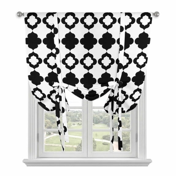 Bohemia Balloon Curtains for Windows, Bedroom Curtains 54 Inch Length, Retro Abstract Geometric Pattern Boho Black Tie Up Curtains Panels Thermal Insulated Bathroom Curtains Window 42"x54"