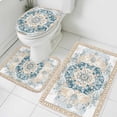 thumbnail image 1 of Bohemia Bathroom Rugs Set Blue Vintage Boho Ethnic Farmhouse Flower Pattern Non Slip Absorbent Soft Bath Mats 3 Piece Set with Bathroom Rug, U-Shaped Floor Mat, Toilet Seat Cover Small Size, 1 of 9