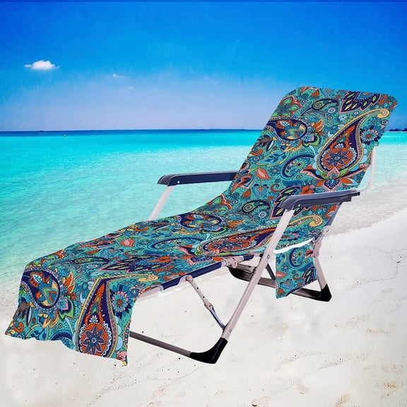 Bohemia Beach Chair Cover with Side Pockets Thick and Quick Dry Chaise Lounge Chair Towel Cover for Sun Lounger Pool Sunbathing Garden Beach Hotel