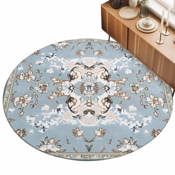 Bohemia Blue Area Rug, Retro Boho Ethnic Farmhouse Flower Pattern Non ...