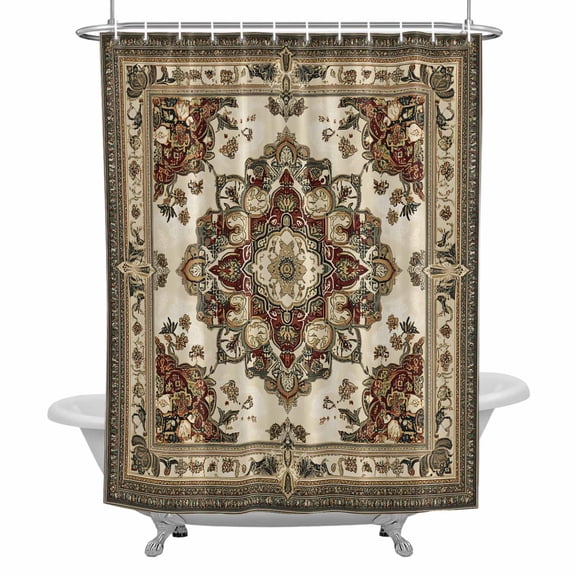 Bohemia Brown Floral Shower Curtain for Bathroom, Vintage Boho Ethnic Farmhouse Flower Pattern Waterproof Cloth Fabric Bathroom Accessories Set with 12 Rust Proof Plastic Hooks, 72"x84"