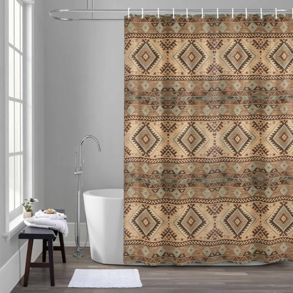 Bohemia Brown Turkish Pattern Shower Curtain for Bathroom Decor, Retro Ethnic Style Waterproof Fabric Shower Curtain, 54"x78" Set with 12 Hooks