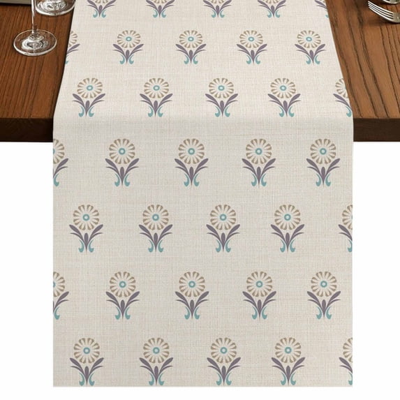 Bohemia Burlap Cotton Table Runner 16x72 Inches Long, Modern Boho Floral Plants Minimalist Abstract Beige Farmhouse Table Runners, Outdoor Dining Tablecloths Decor for Baby Shower/Party/Wedding