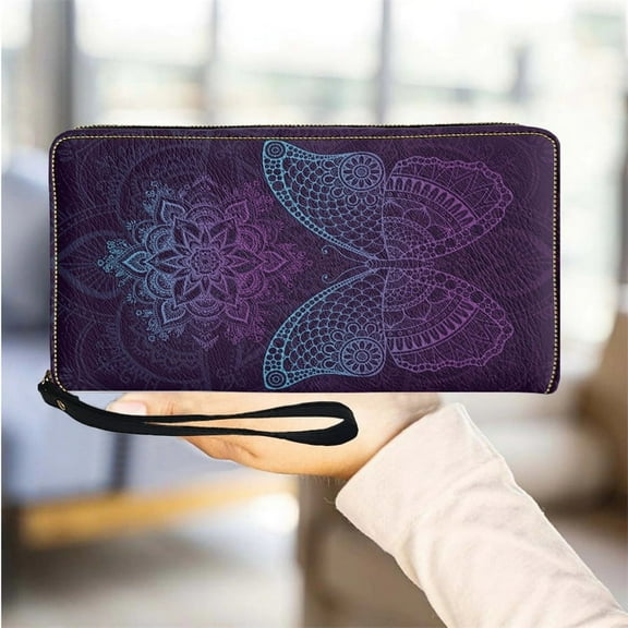 Bohemia Butterfly Purple Wallets Boho Style Purses for Women Multifunction Card Holder Clutch Female Zipper carteras