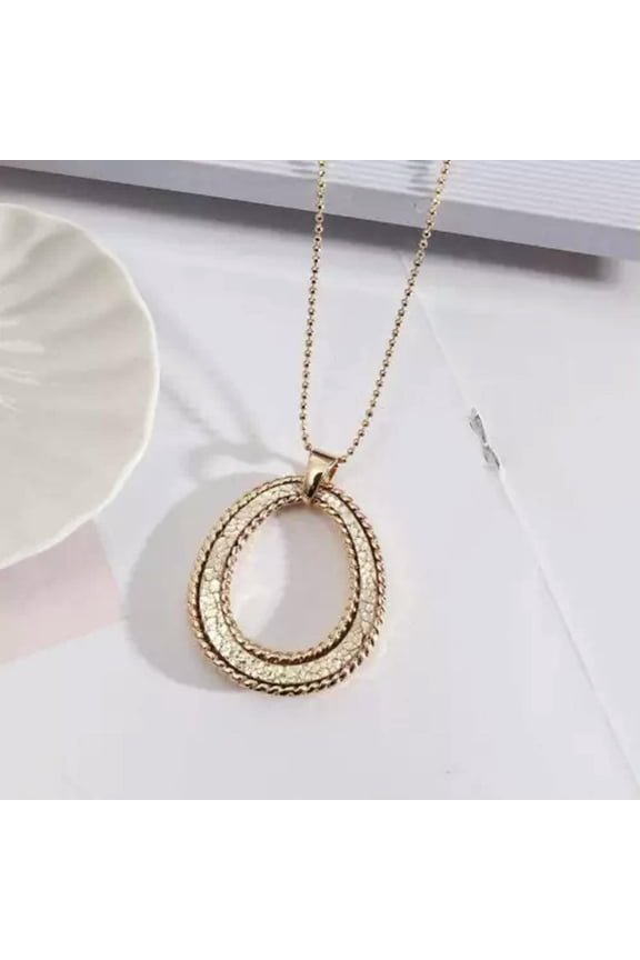 Bohemia Circle Pendant Necklace Ethnic Glitter Faux Leather Gold Sweater Jewelry