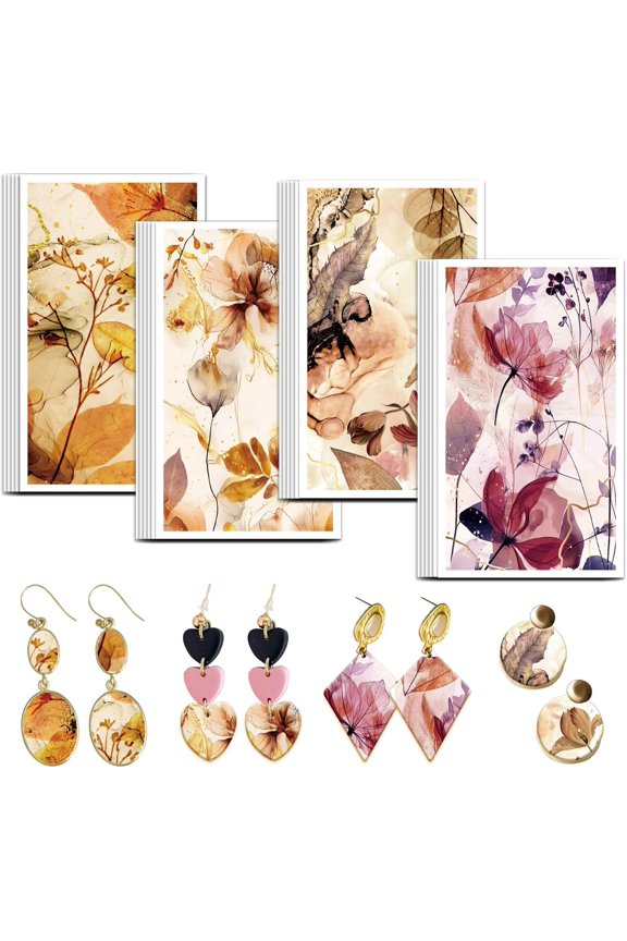 Bohemia Clay Transfer Paper 4 Design 24 Pcs Transfer Paper for DIY Polymer Abstract Flower Polymer Clay Transfer Sheets Abstract Plant Small Transfer Paper for DIY Clay Earrings Jewelry Making