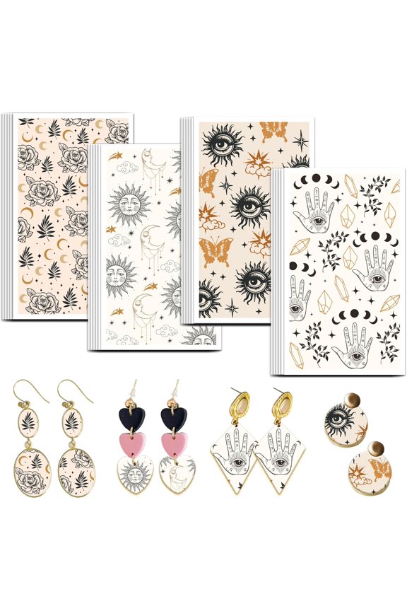 Bohemia Clay Transfer Paper 4 Design 24 Pcs Transfer Paper for Polymer Clay Sun Moon Polymer Clay Transfer Sheets Butterfly Flower Transfer Paper for Clay Earrings Jewelry Making colorful