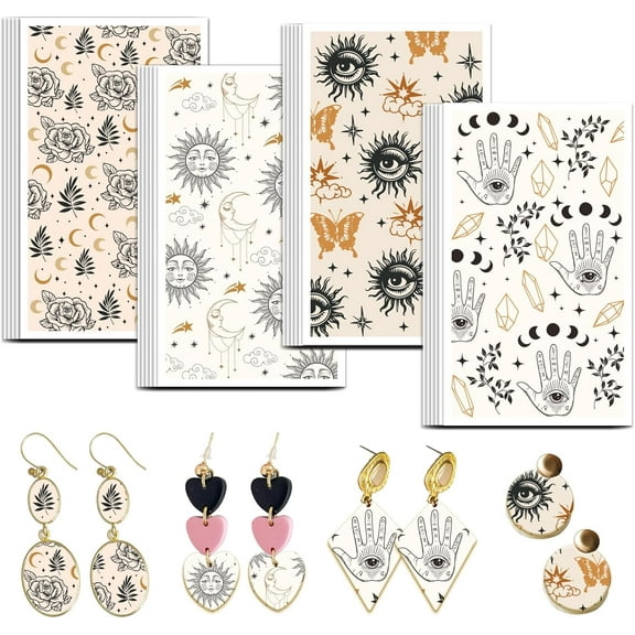 Bohemia Clay Transfer Paper 4 Design 24 Pcs Transfer Paper for Polymer Clay Sun Moon Polymer Clay Transfer Sheets Butterfly Flower Transfer Paper for Clay Earrings Jewelry Making Making DIY