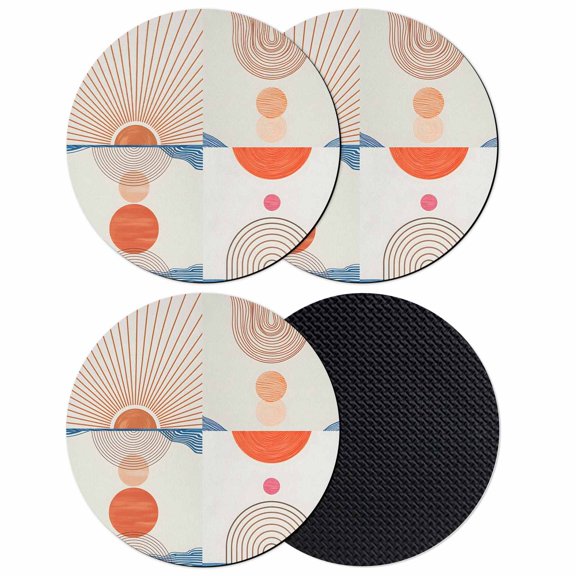 Bohemia Coasters Set of 4, Absorbent Coasters for Drinks, Modern Abstract Art Sun Stripes Cycle Coaster for Desk Coffee Table Protection, Home Decor House Warming Gifts 4"
