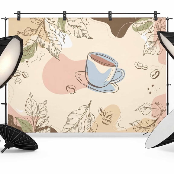 Bohemia Coffee Photography Backdrop 7x5FT, Minimalist Beige Brown Drink Leaf Farmhouses Photo Backdrops, Background for Photography Studio Photo Studio Background, Back Drop for Photoshoot