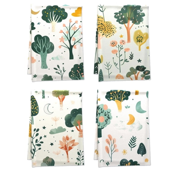 Bohemia Comfortable Dishtowel Plants Dots Dish Cloth and Towel Sets Leaves Breathable Terry Cloth Dish Towels Deco for Washroom Powder Room Table House Gym Set Of 4 16x24in