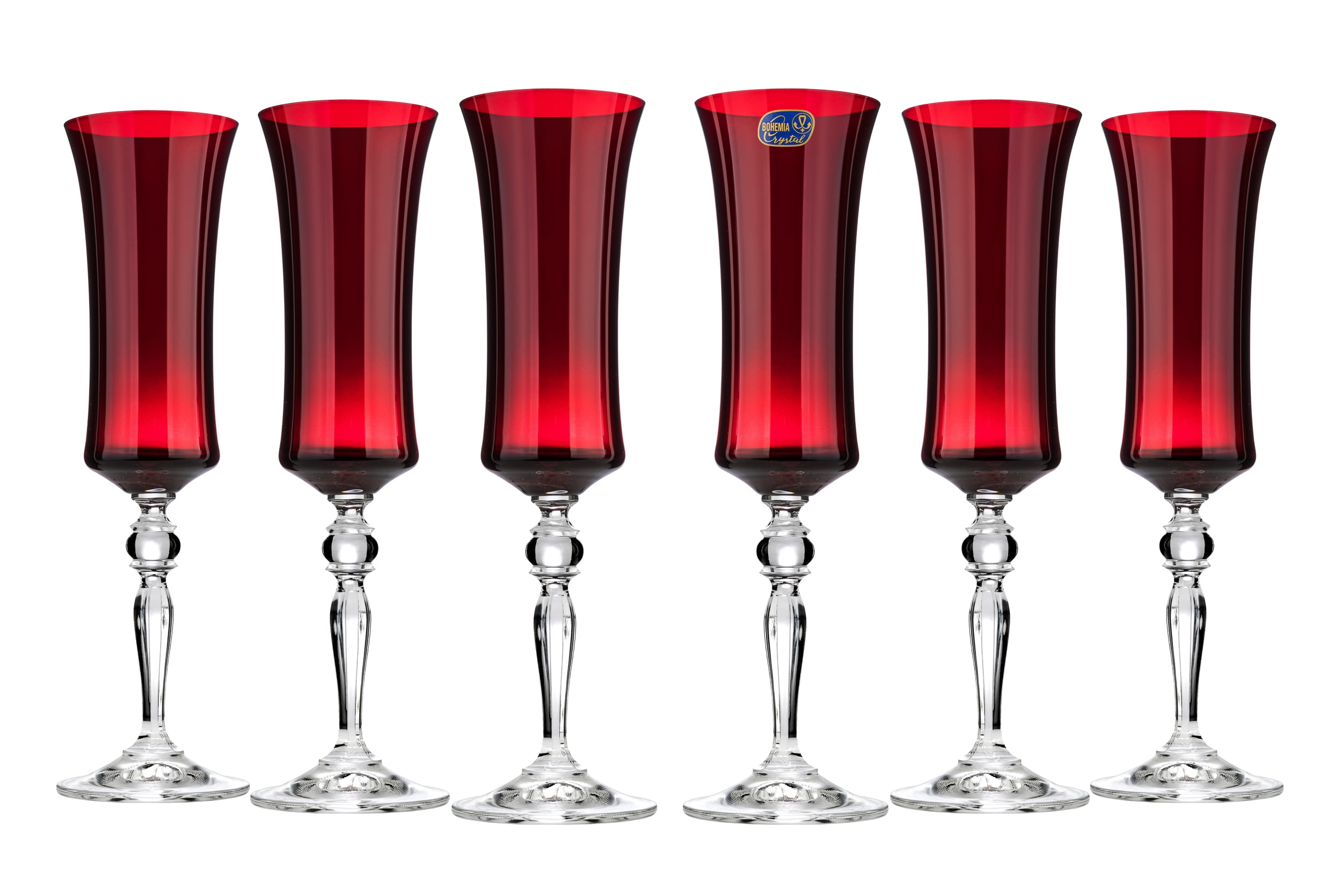 Bohemia Crystal 40792/190/382840 6 Oz Crystal Champagne Flutes, Red  Old-Fashioned Glasses on a Long Stem, Set of 6 