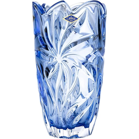 Bohemia Crystal AU52629 11" Flowers Vase 'Flora'. Lead-Free Crystal, Blue
