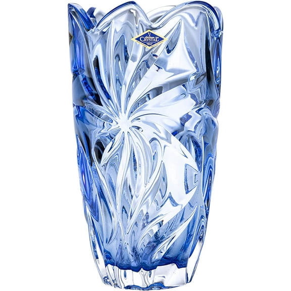 Bohemia Crystal AU52629 11" Flowers Vase 'Flora'. Lead-Free Crystal, Blue