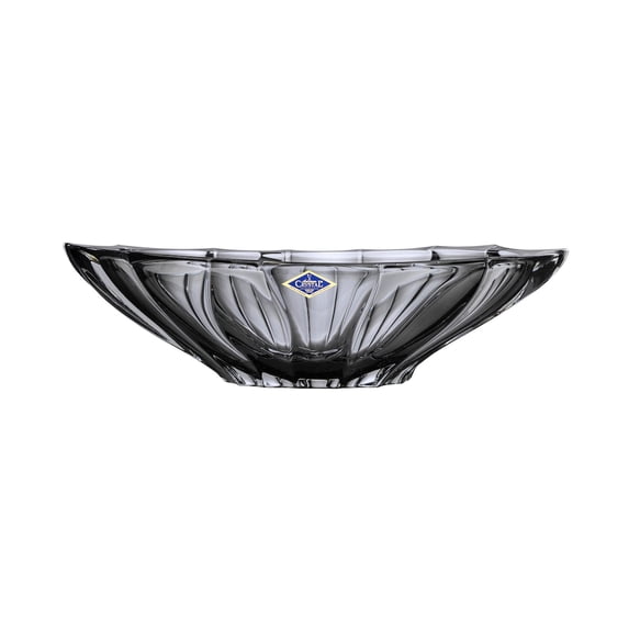 Bohemia Crystal AU52664 14.5"×8" Oval Bowl, Fruit Bowl, Home decor centerpiece, Jardiniera Plantica Smoky Gray