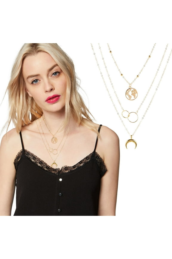 Bohemia Dainty Layered Necklace Trendy Moon Necklaces Map Pendant Jewelry Delicate Choker Chain Multi layer Crescent Disc Necklaces for Women