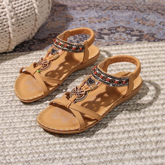 Bohemia Dress Sandals for Women, Orthopedic Shoes for Women Wide Width, Sandals for Women Dressy Summer Flat Casual Open Toe Bohemia Sandals Lightweight Walking Shoes, Ginger 5.5