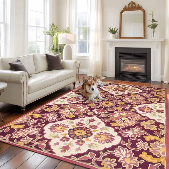 Bohemia Ethnic Style Area Rugs 5x7 ft Retro Southwest Pattern Red Washable Rug Non Slip Indoor Carpet Absorbent Floor Mat for Living Room Bedroom Dining Room